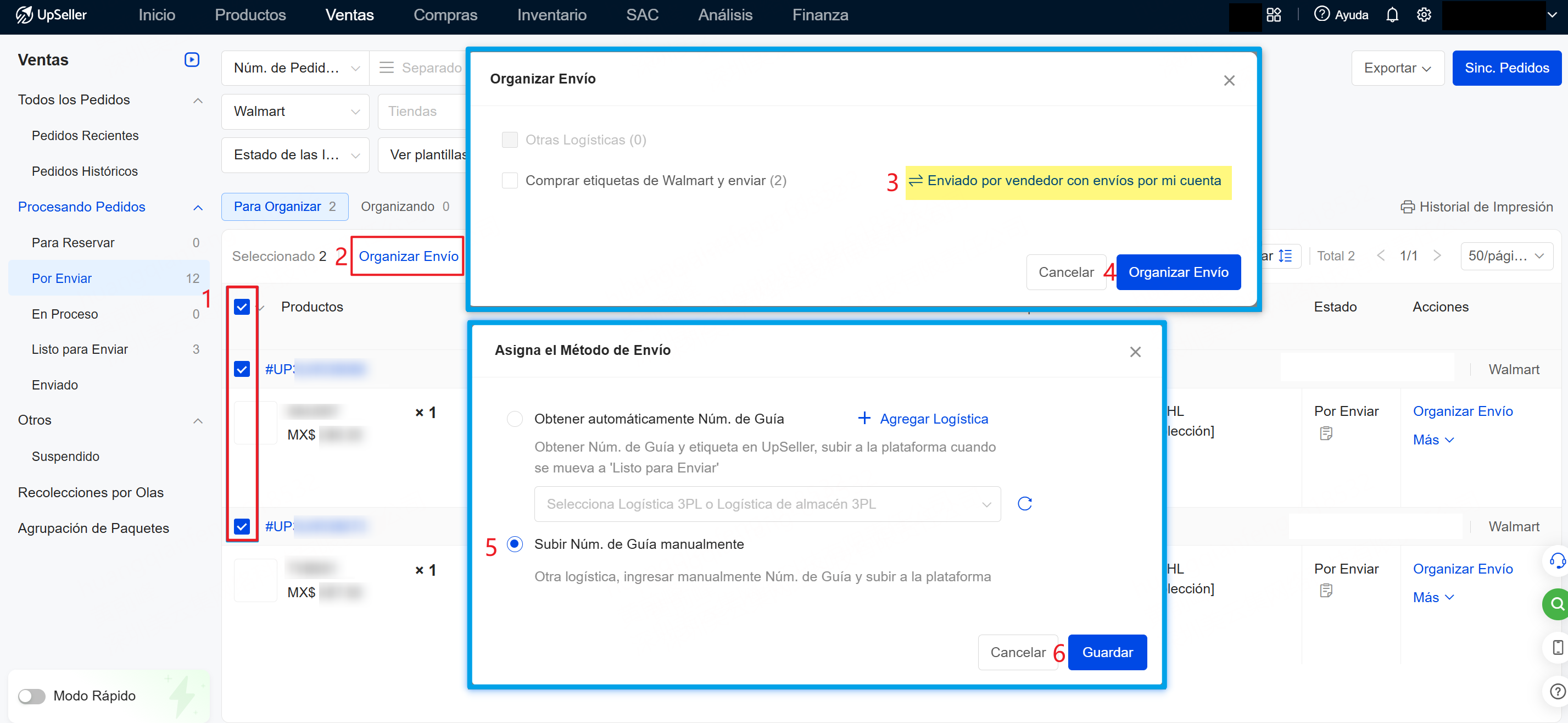 cambiar pedidos de Walmart a envío por mi cuenta