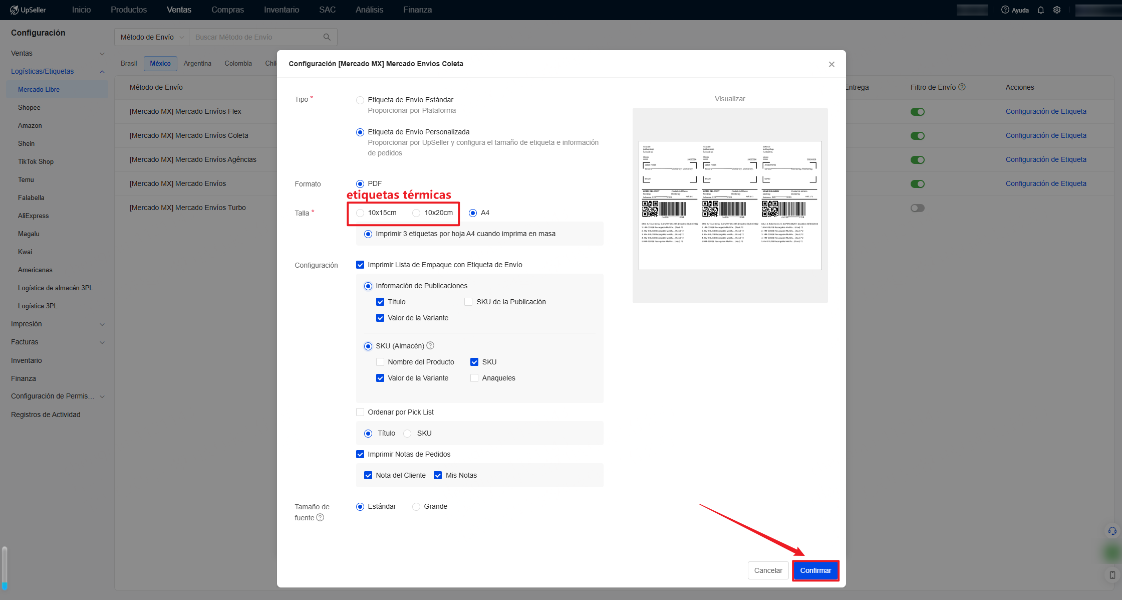 Cómo configurar etiquetas personalizadas de Mercado Libre para imprimir?