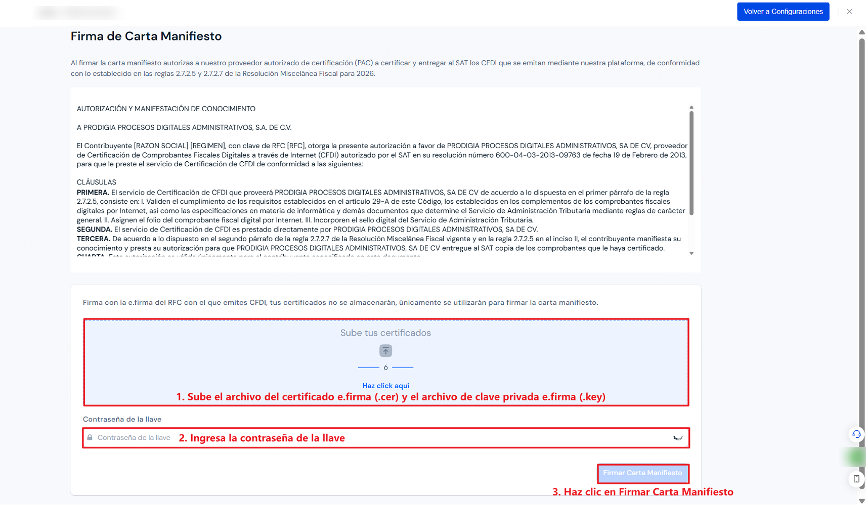 Cómo firmar la Carta Manifiesto para facturar en México?