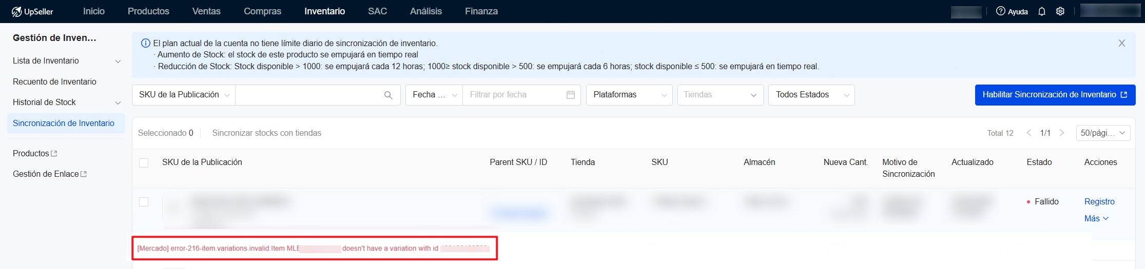 [Mercado] error-216-item.variations.invalid:ltem XXX doesn't have a variation with id XXX