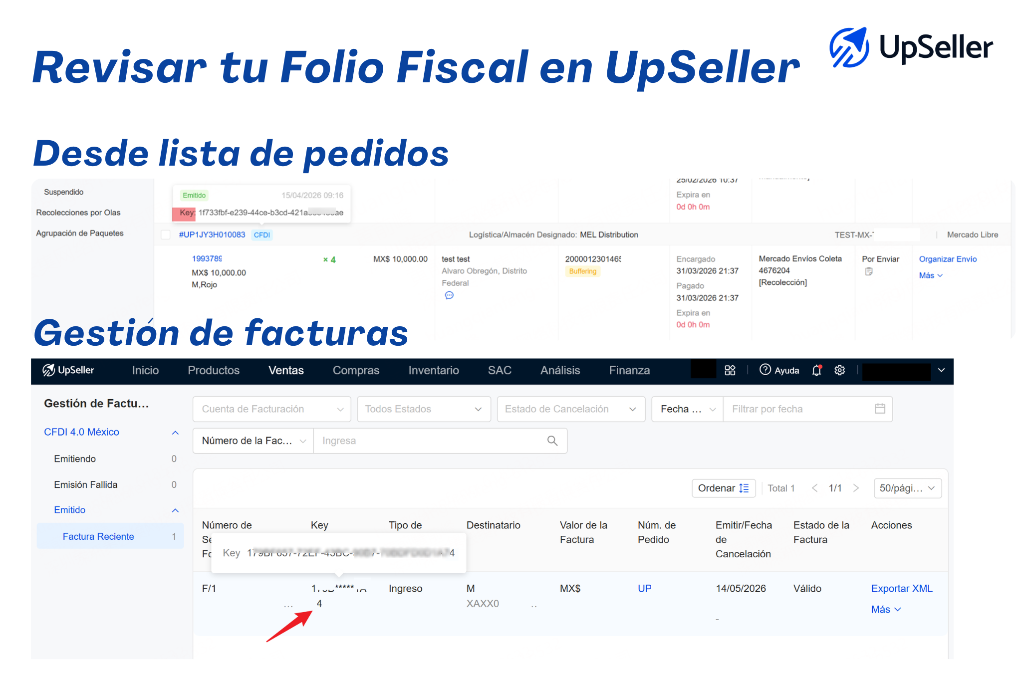 Cómo ver el folio fiscal de una factura en UpSeller