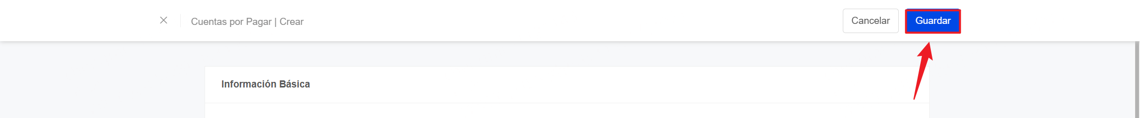 haz clic en Guardar para crear nueva cuenta por pagar