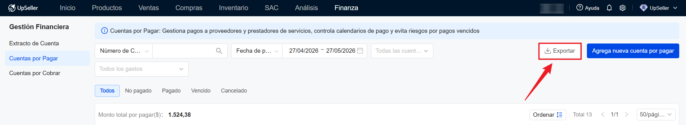 Exportar cuentas por Pagar