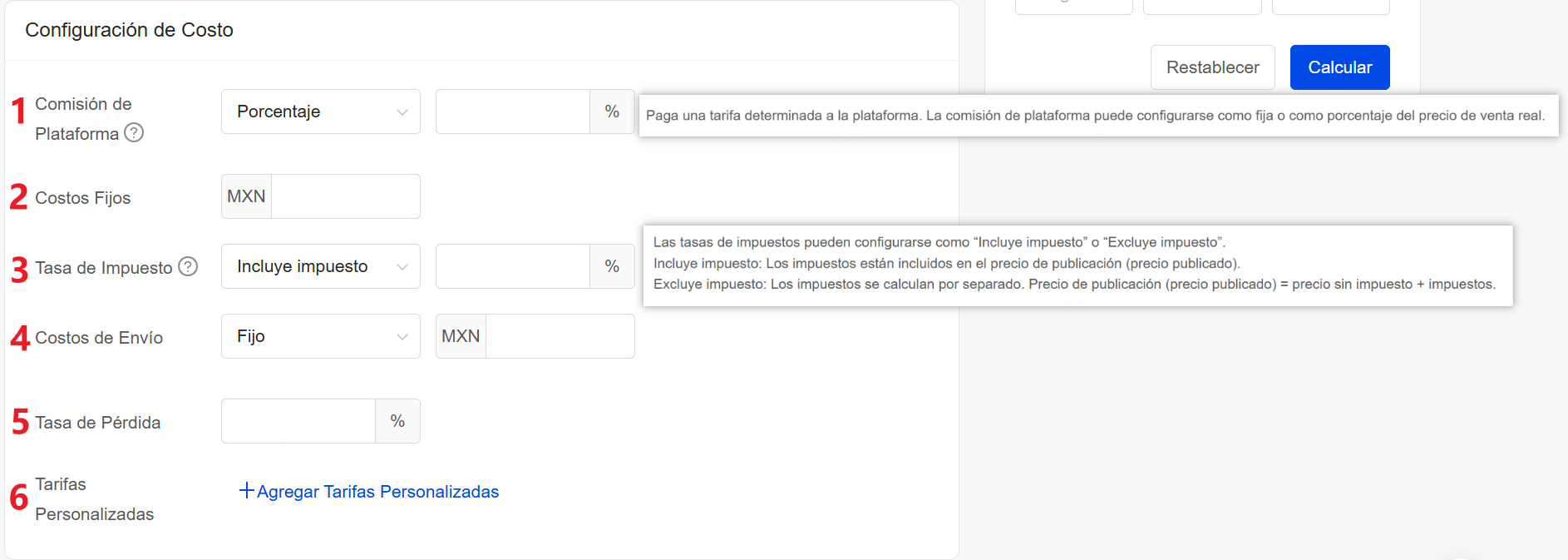 Configuración de Costo