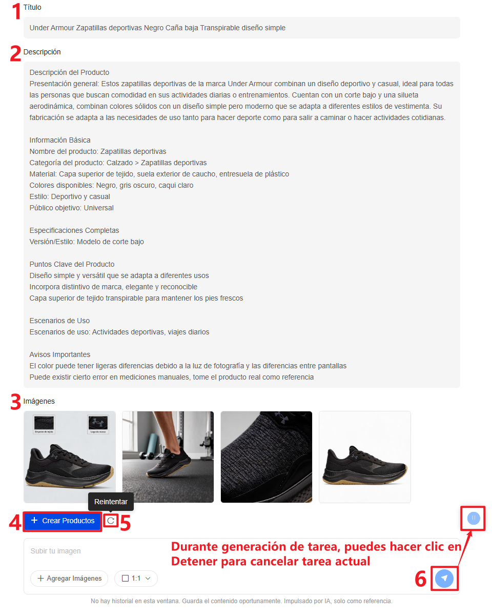 Introducción de página de resultados de Productos Creados por IA
