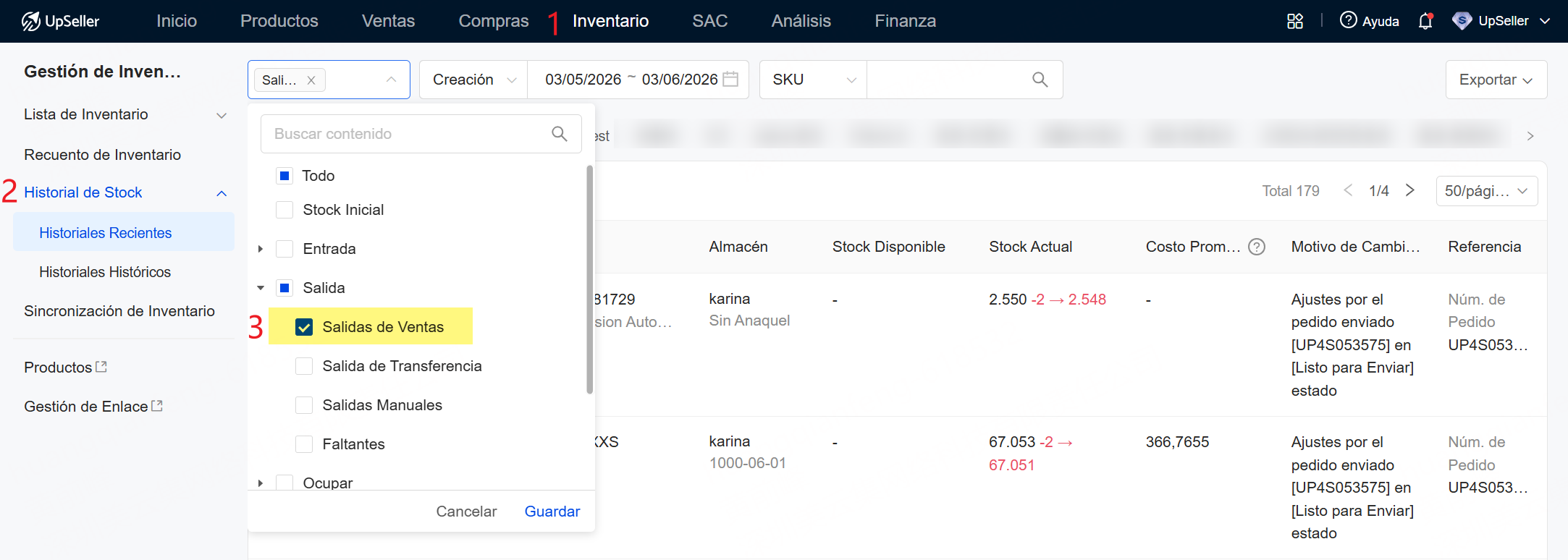 Las ventas son las salidas de venta en sección de Historial de Stock