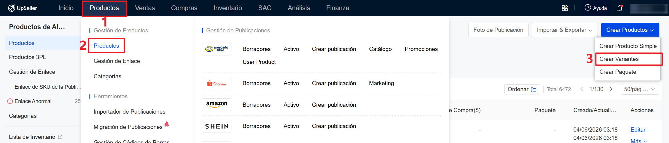 Entrada para Crear Variantes