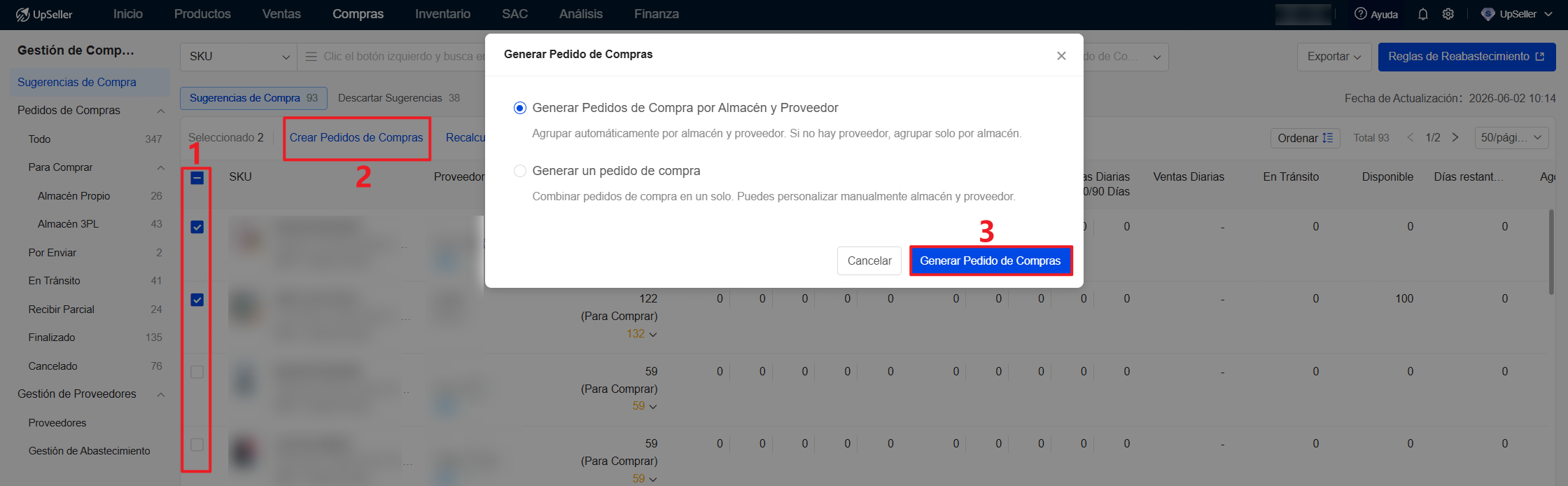 Generar pedidos de compras en masa