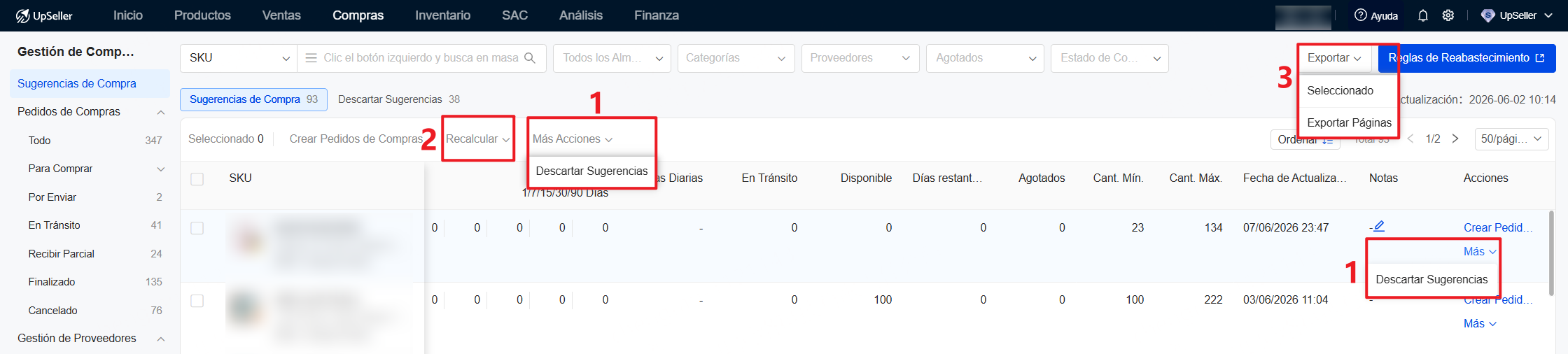 Cómo gestionar las sugerencias de compra