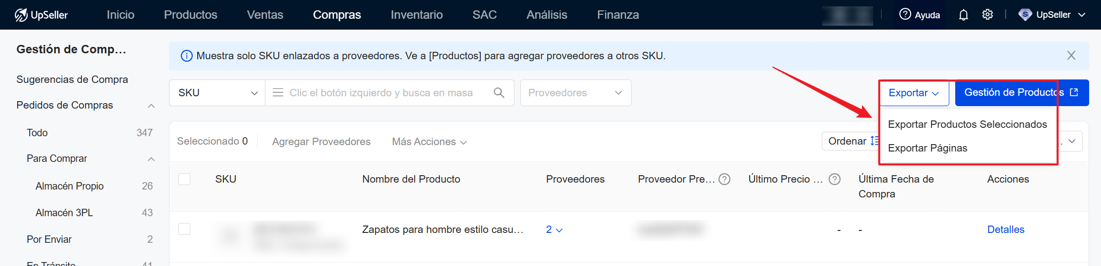 Exportar datos de suministro