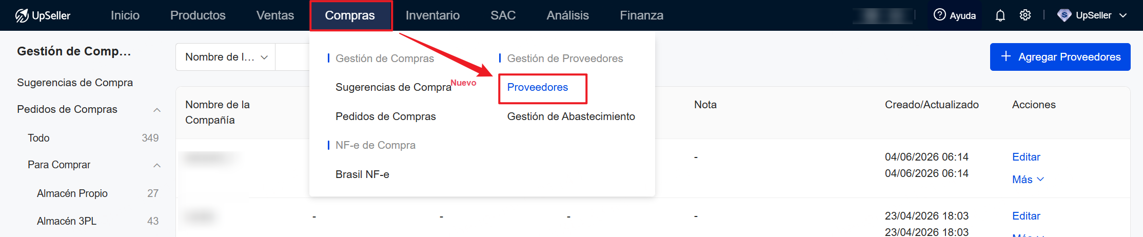 Siguen en siguientes paso para añadir proveedores