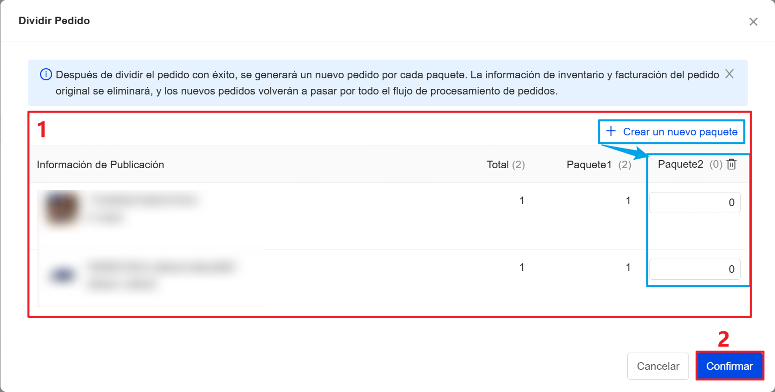 Configurar la información de paquetes