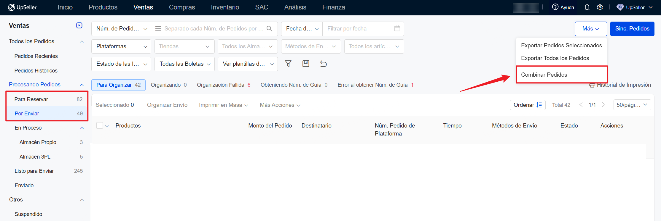 Accede a Combinar Pedidos