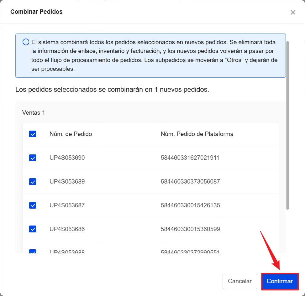 Confirma la combinación de TikTok Shop