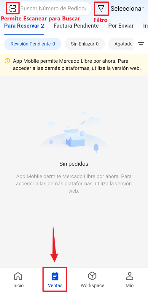 Entrada de Procesamiento de pedidos en UpSeller App