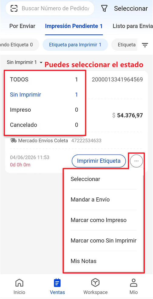 Haz clic en Imprimir etiqueta