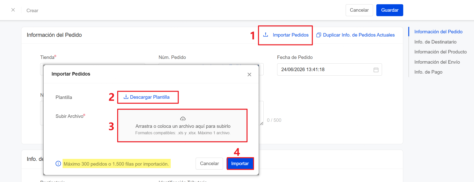 Sigue los pasos para Importar Pedidos