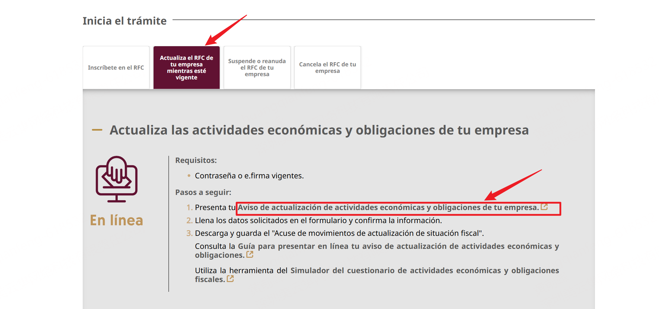 Presenta tu Aviso de actualización de actividades