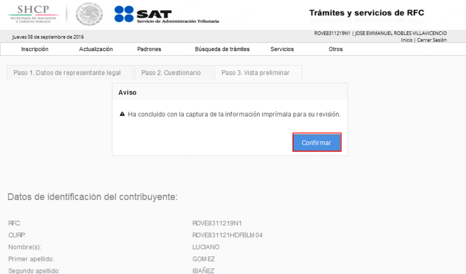 Revisión y confirmación del trámite