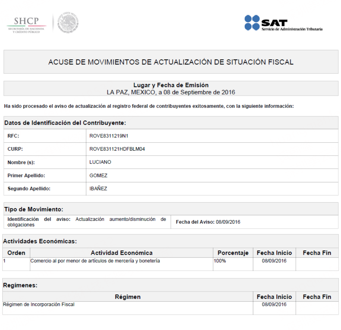 Descarga del acuse fiscal