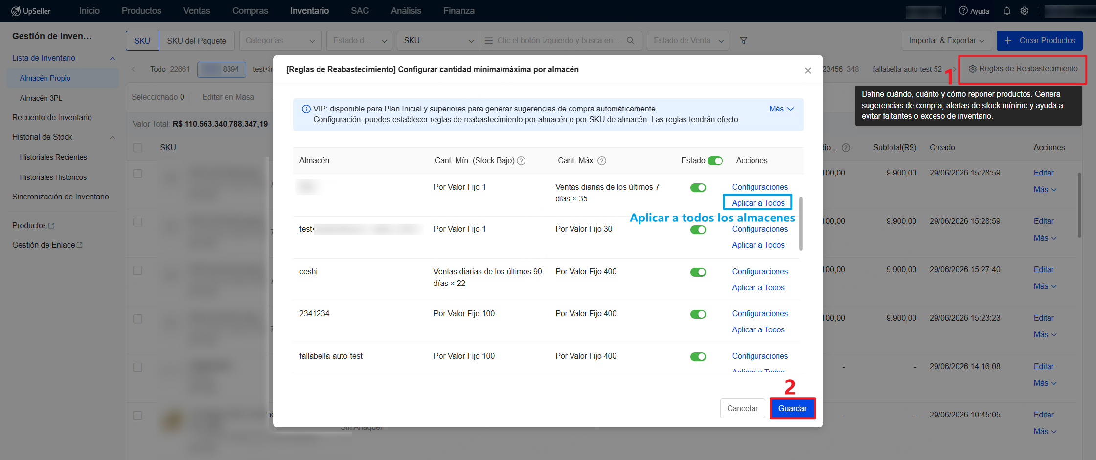 Configuración General para configurar el stock mínimo