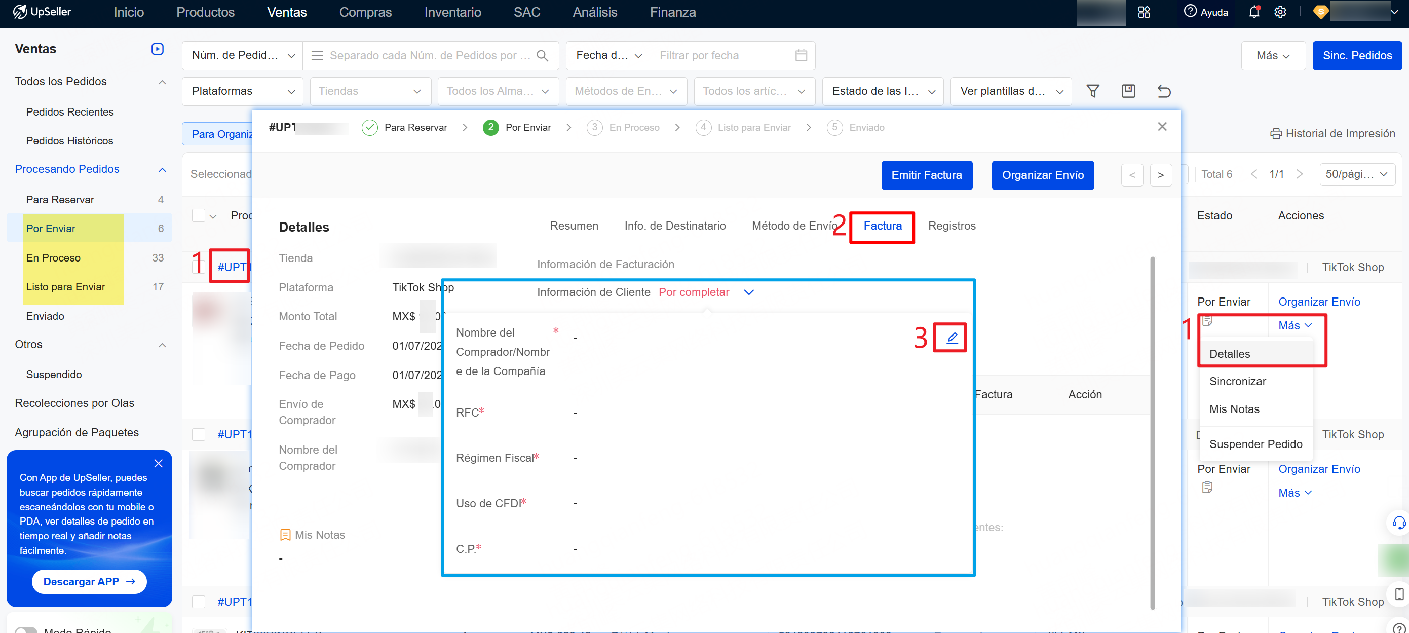 Antes de emitir la factura, también debes completar la información de cliente