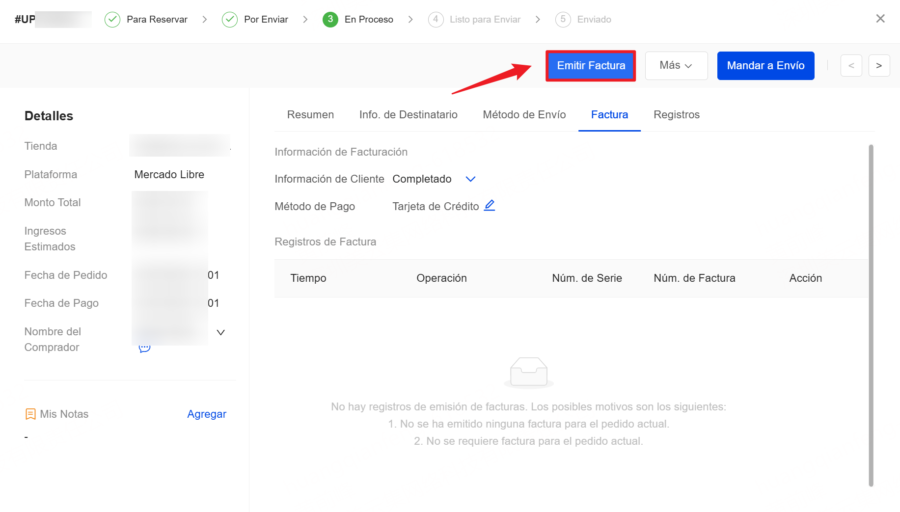 Haz clic en Emitir Factura para generar el CFDI