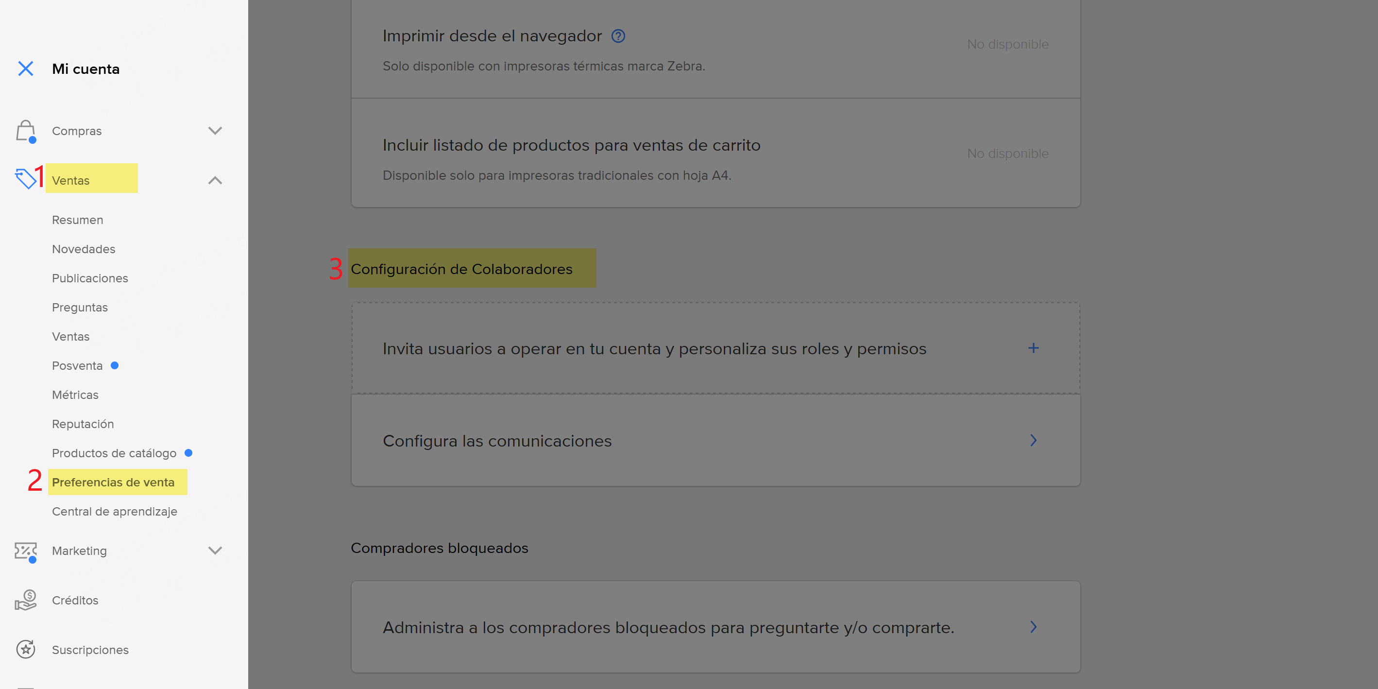 Configuración de Colaboradores en Mercado Libre