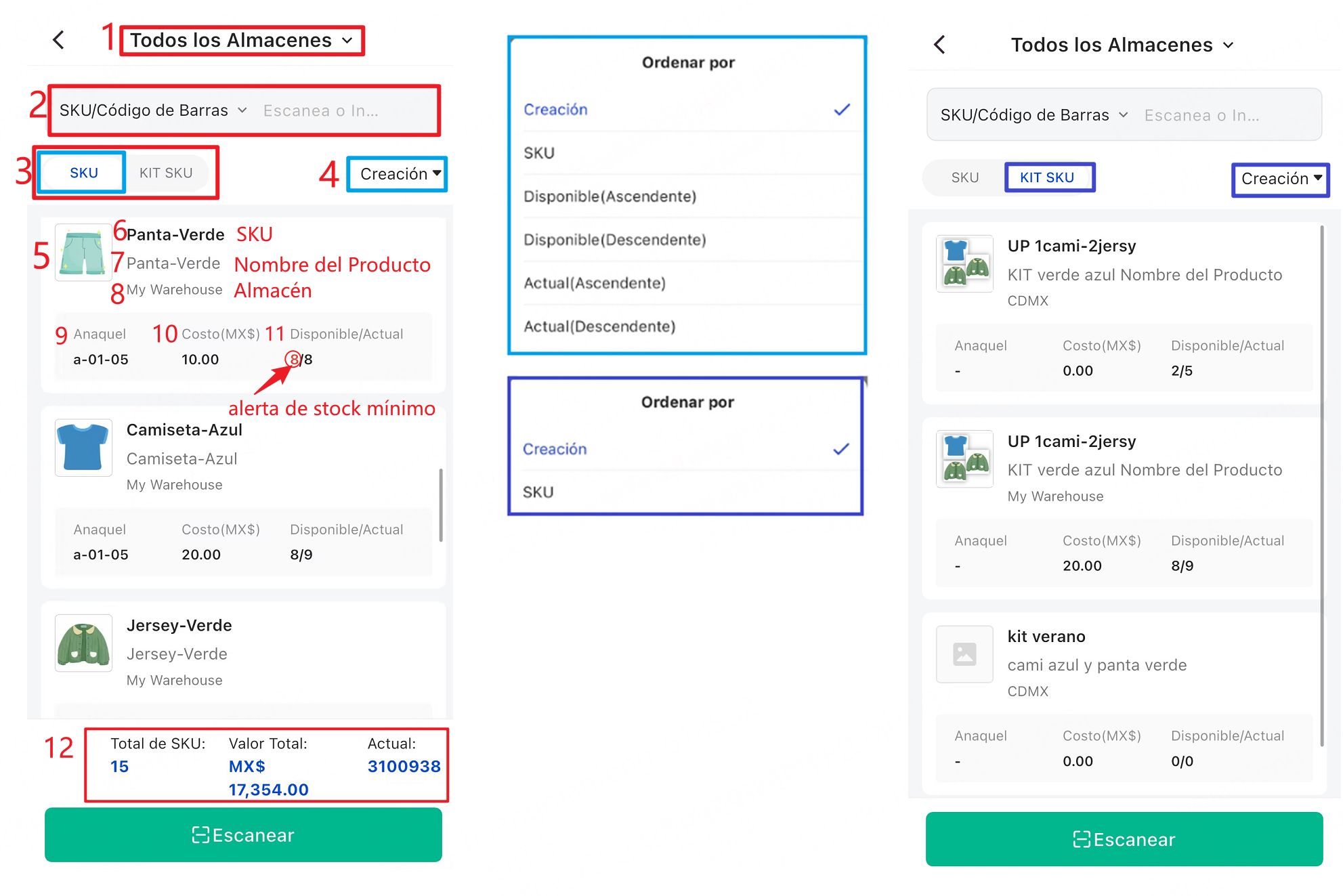 Explicación de los campos de Lista de Inventario
