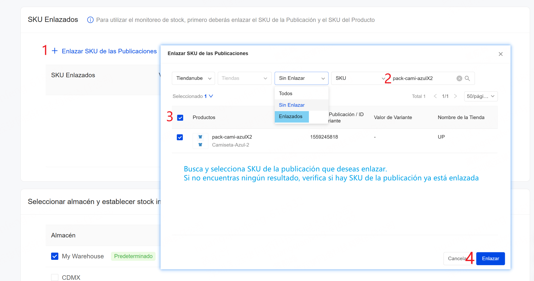 Enlazar SKU de la Publicación 