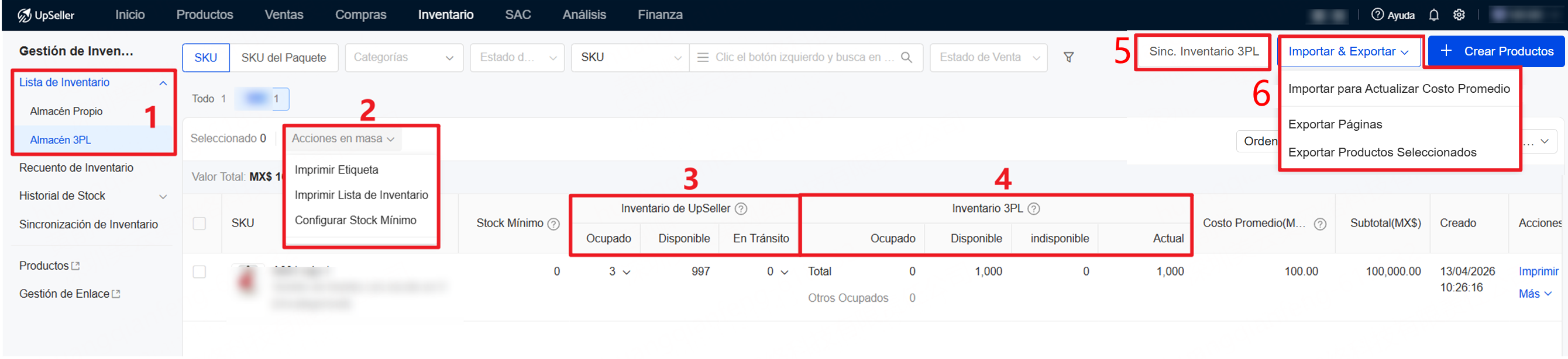 Explicación de los campos de Lista de Inventario de Almacén 3PL