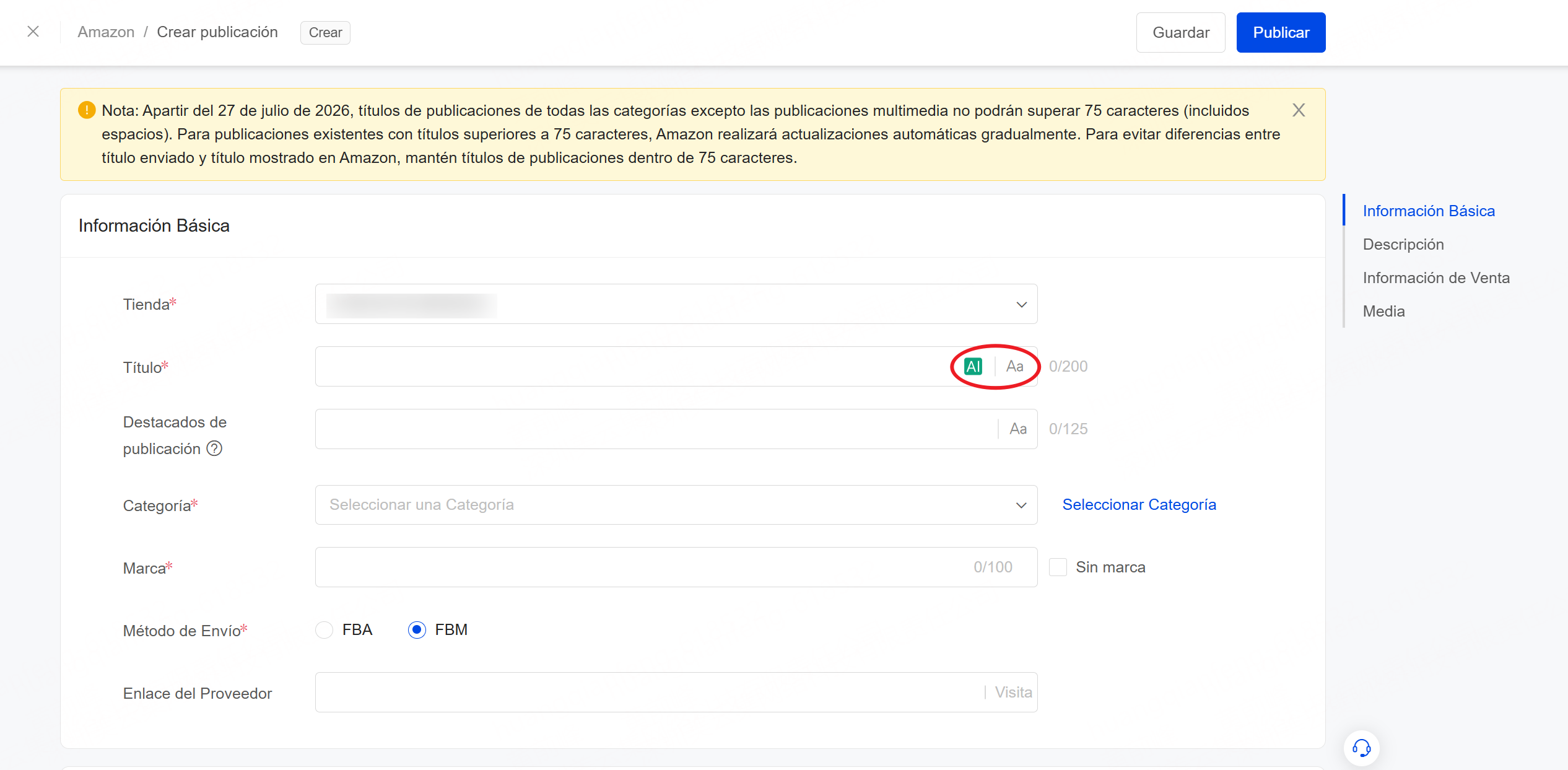 Información Básica de producto Amazon