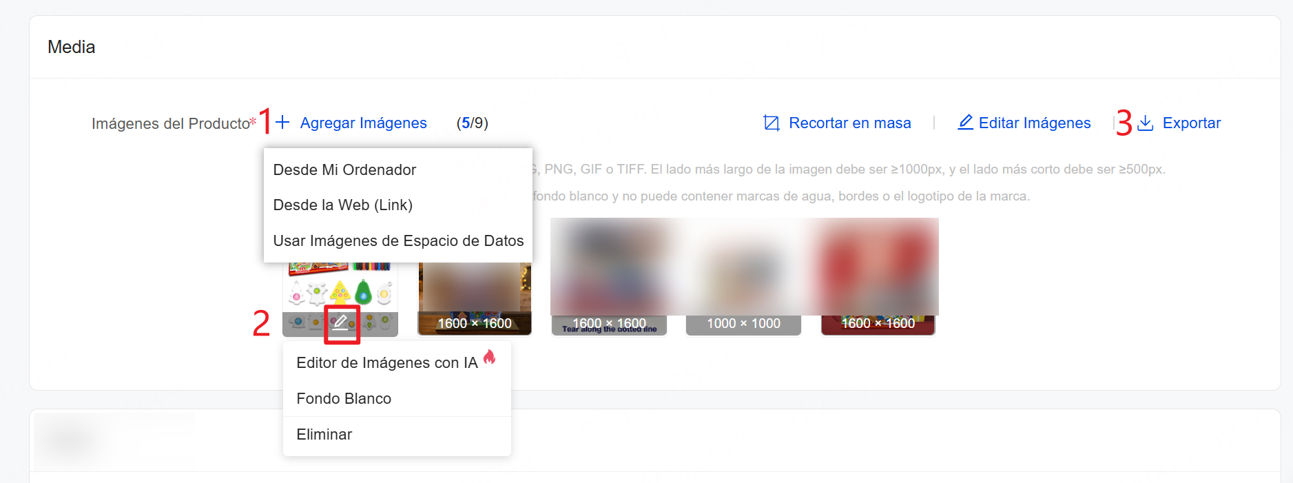 Carga foto para producto de Amazon
