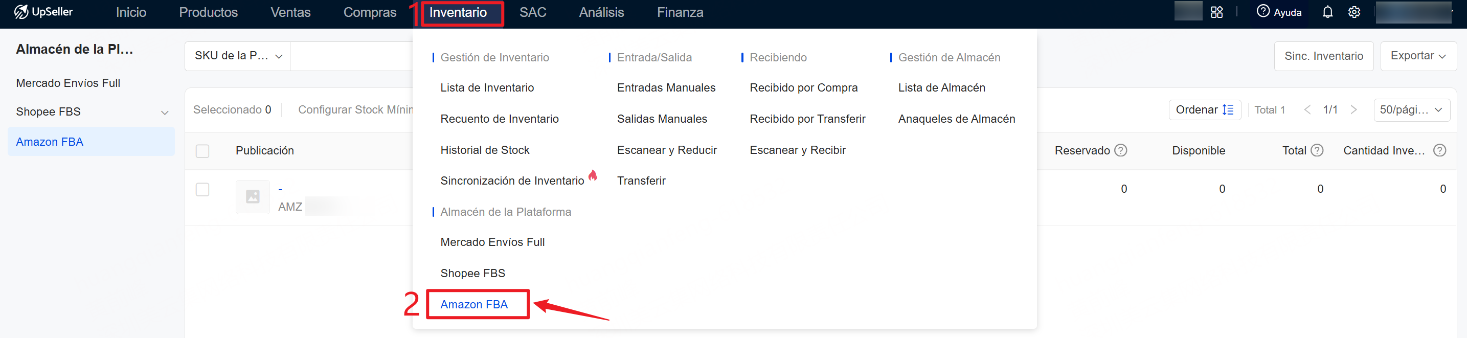 entrada para consultar cantidad de productos en Amazon FBA