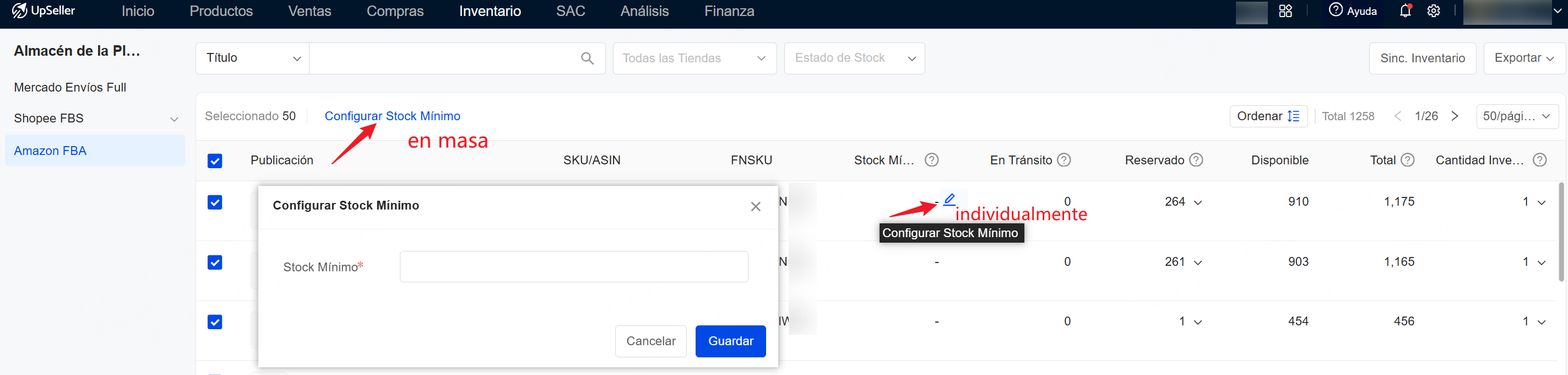 Configurar stock mínimo para pulicaciones de Amazon FBA