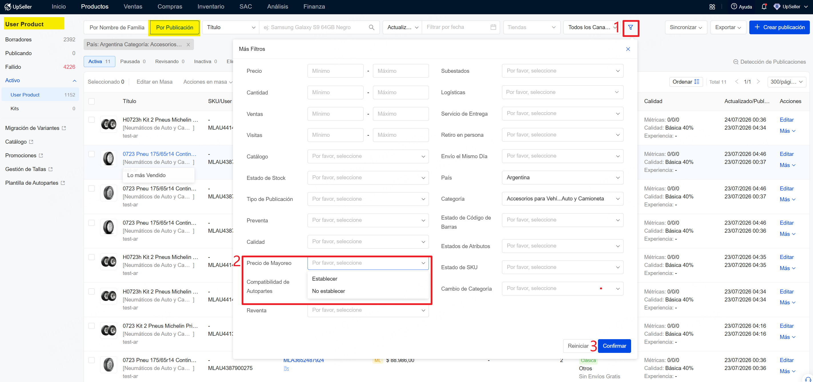 filtrar las publicaciones que tienen configurado Precio Mayorista B2C