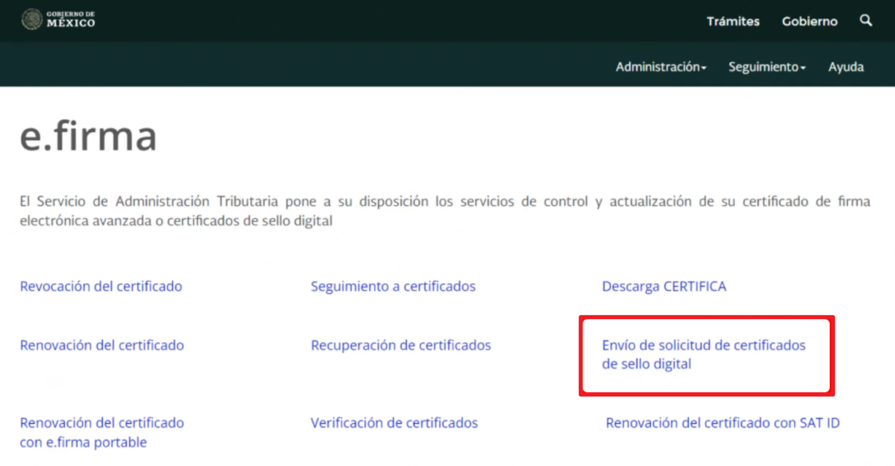 envío de solicitud de certificados de sello digital