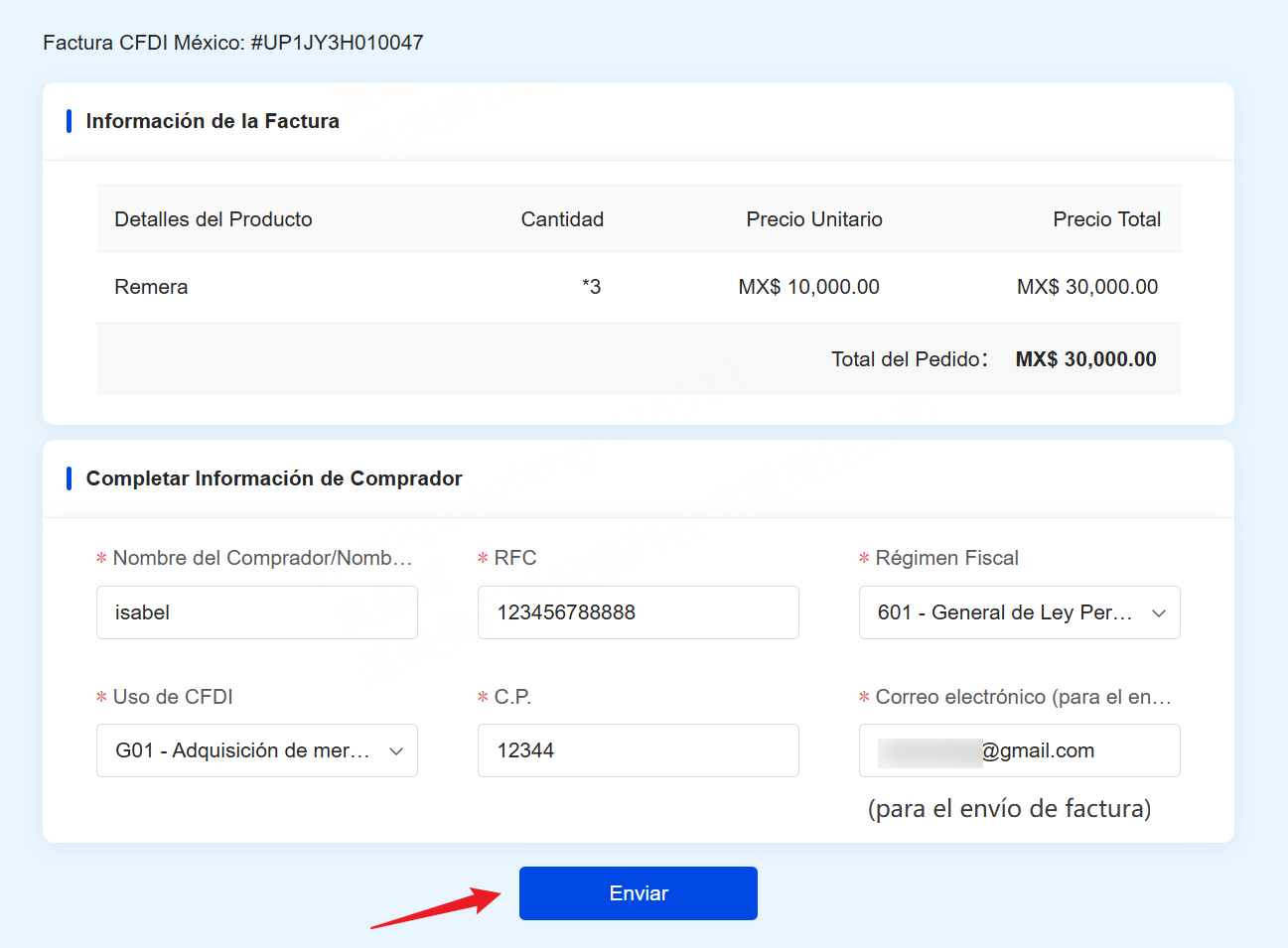 Completar Información de Comprador