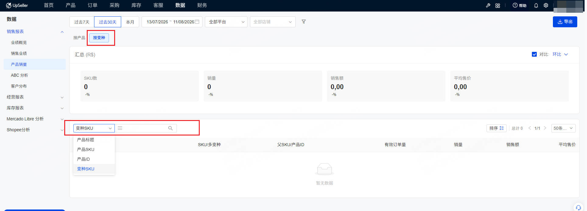 UpSeller产品销量查询