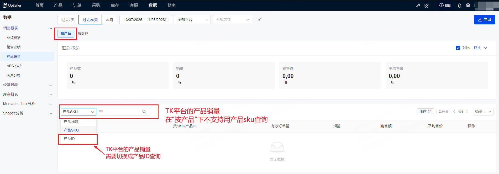 UpSeller产品销量查询