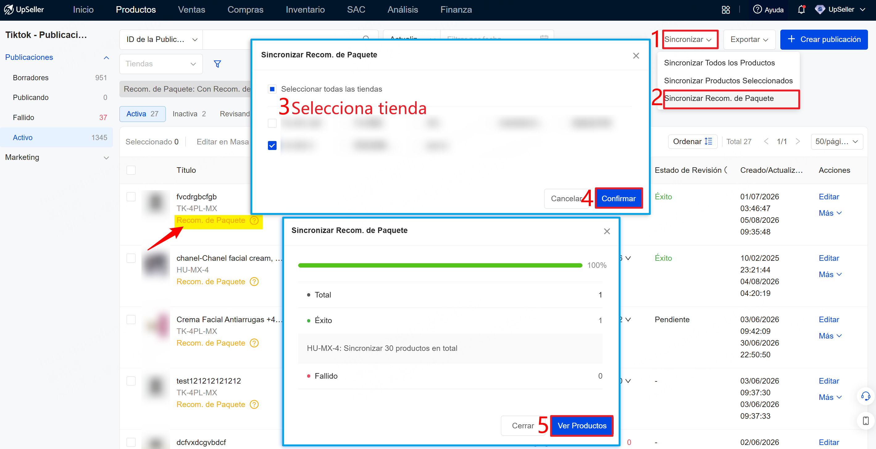 Sincronizar Recom. de Paquete por tienda