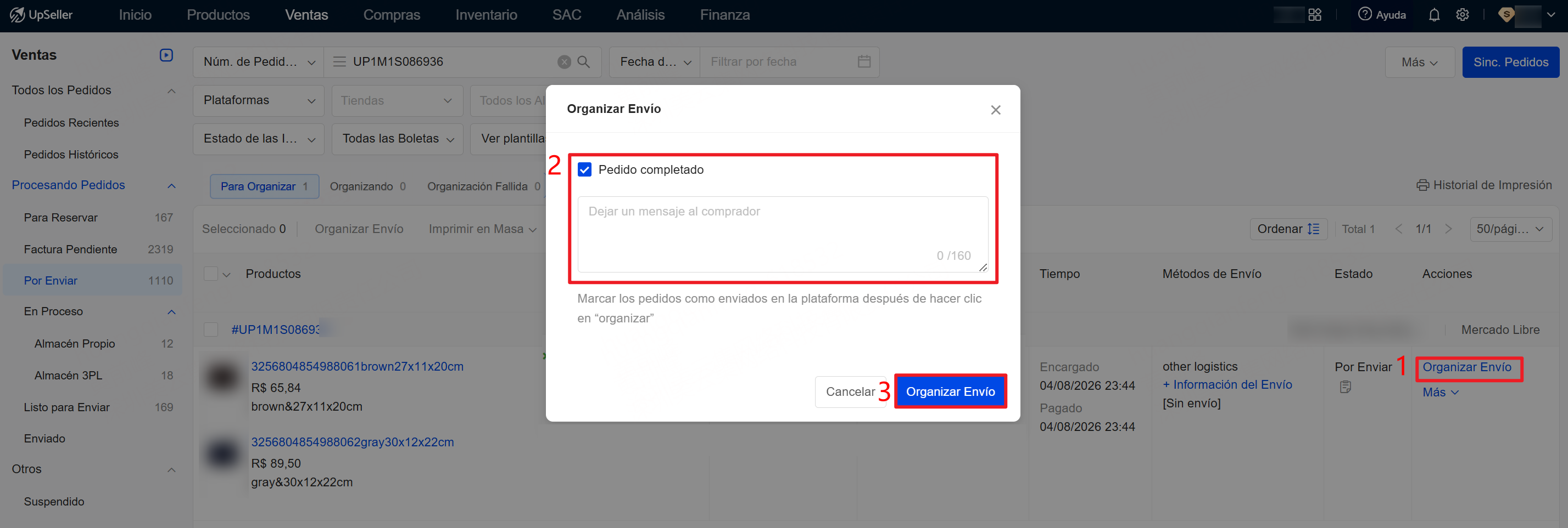 procesar los pedidos Sin envío