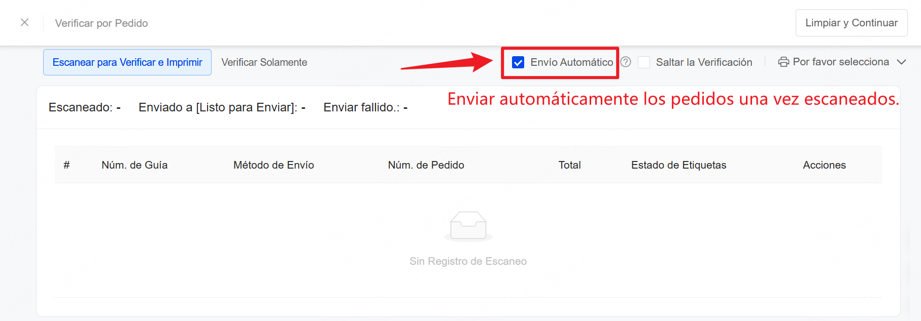 Envío Automático en verificar por pedido