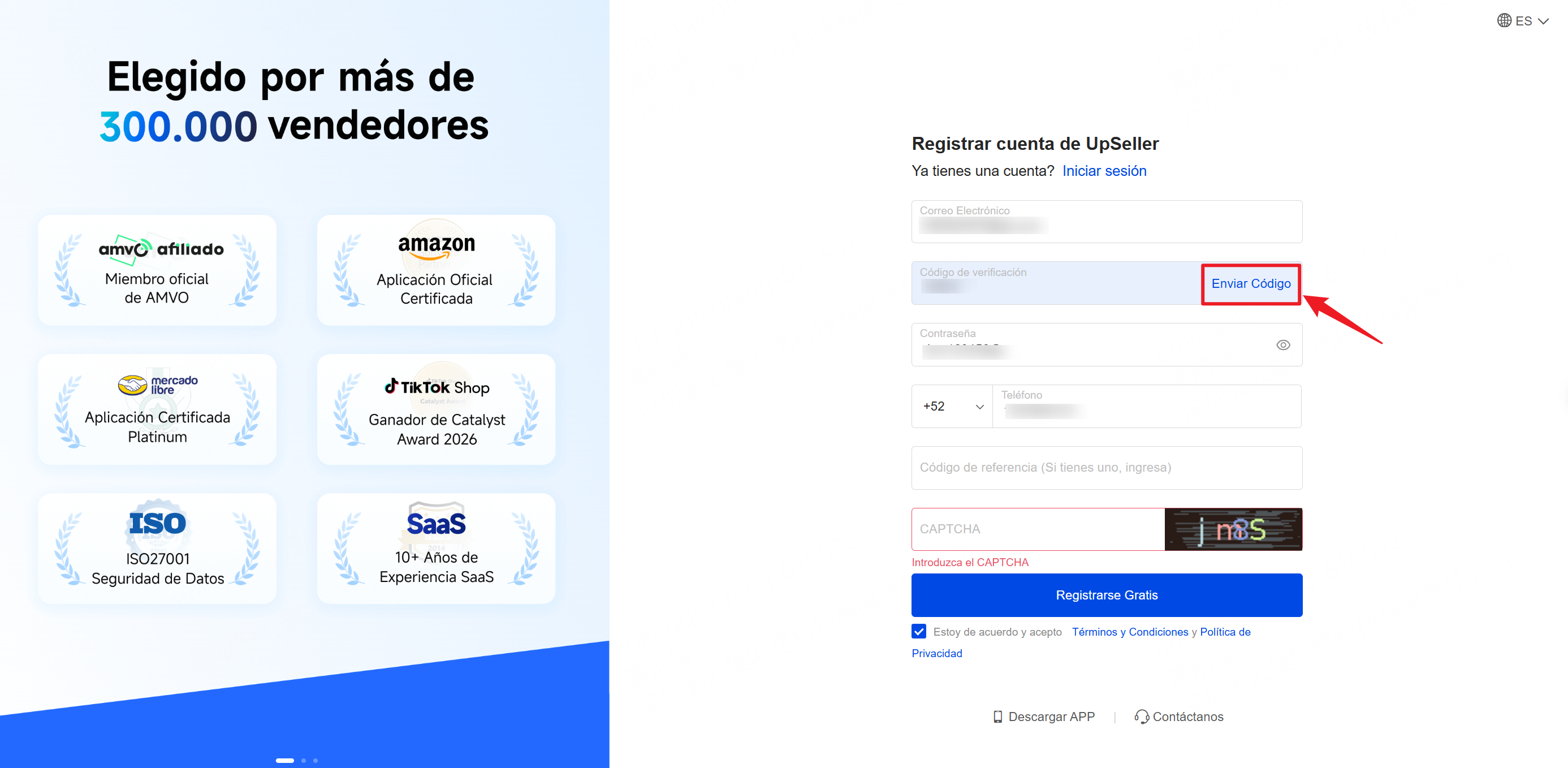 Ingresa tu correo para registrarte en UpSeller