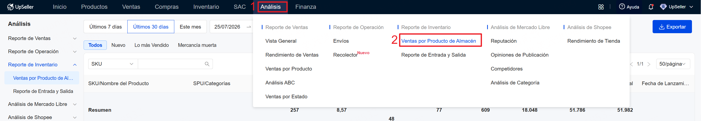 Entrada Ventas por Producto de Almacén