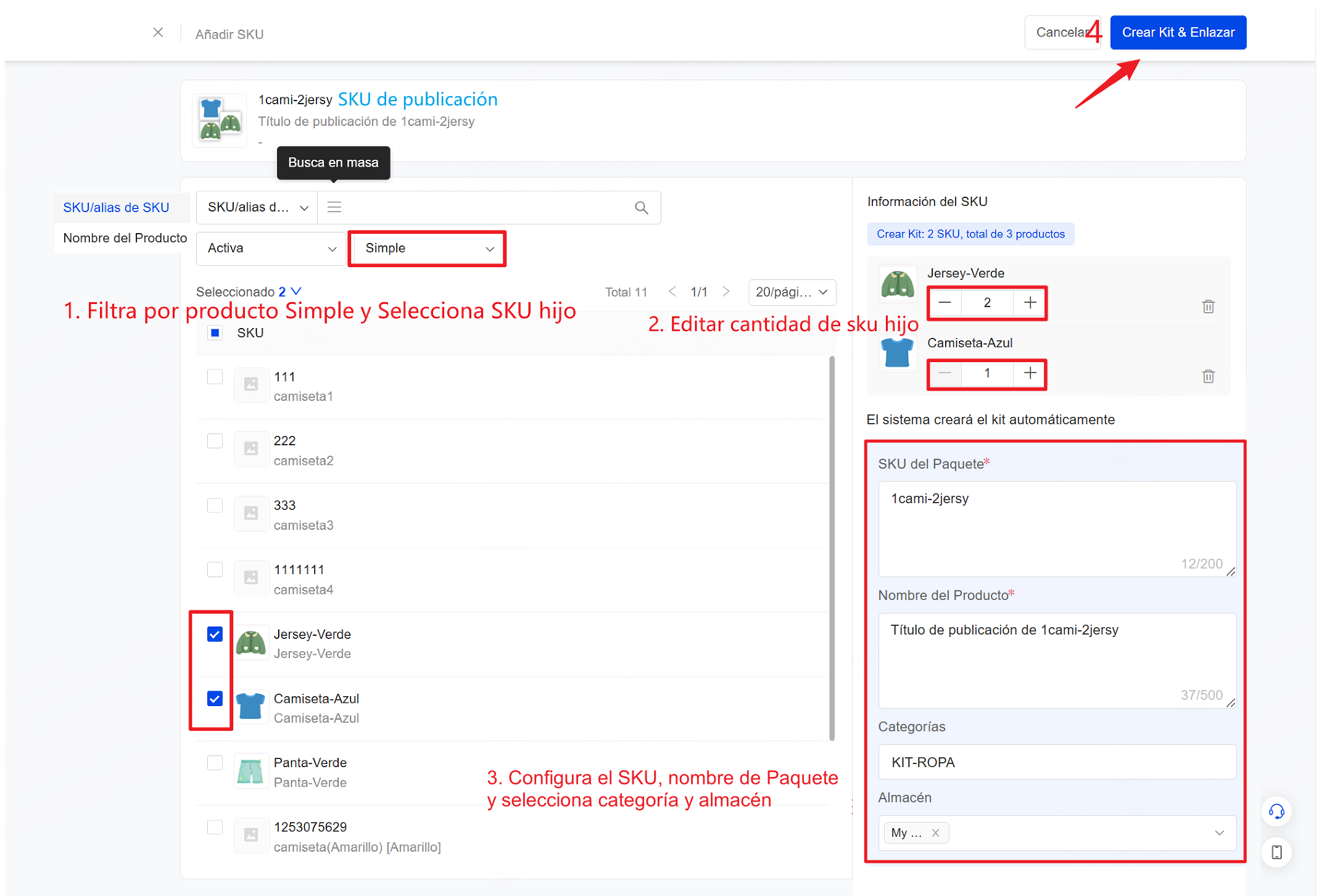 crear un Kit desde Gestión de Enlace