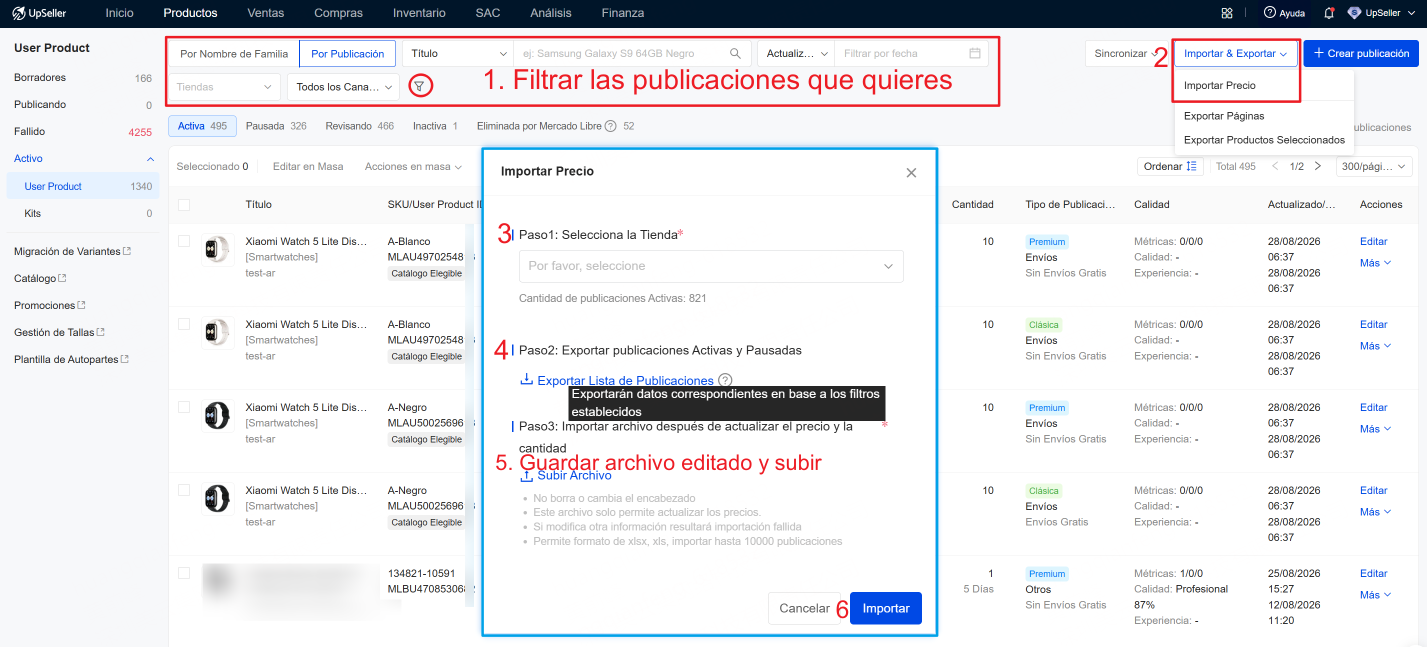Importar precio de publicaciones User Product y Catálogo de MELI