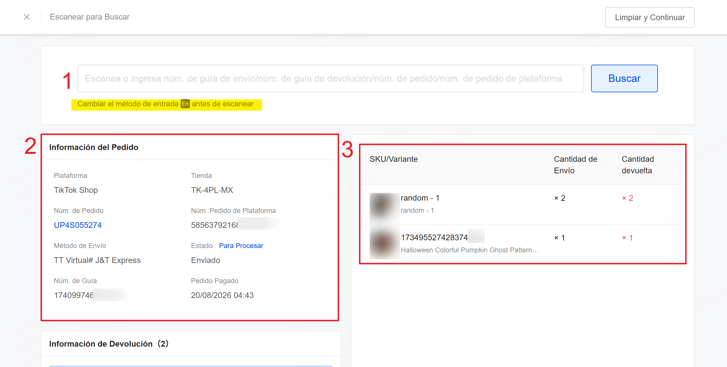 Consulta la información del pedido y producto