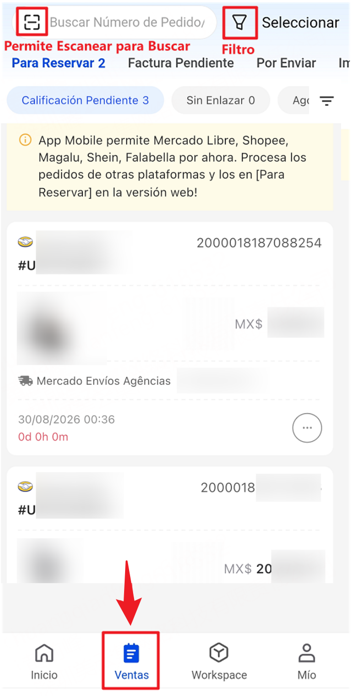 Entrada de Procesamiento de pedidos en UpSeller App