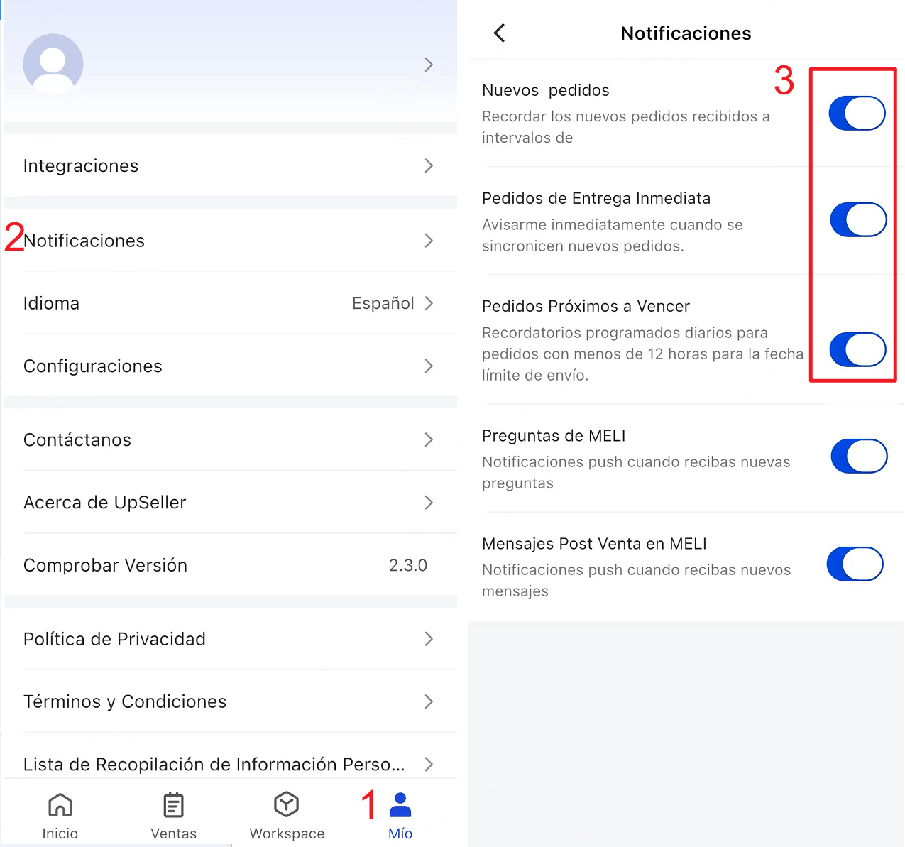 Configurar notificaciones en app